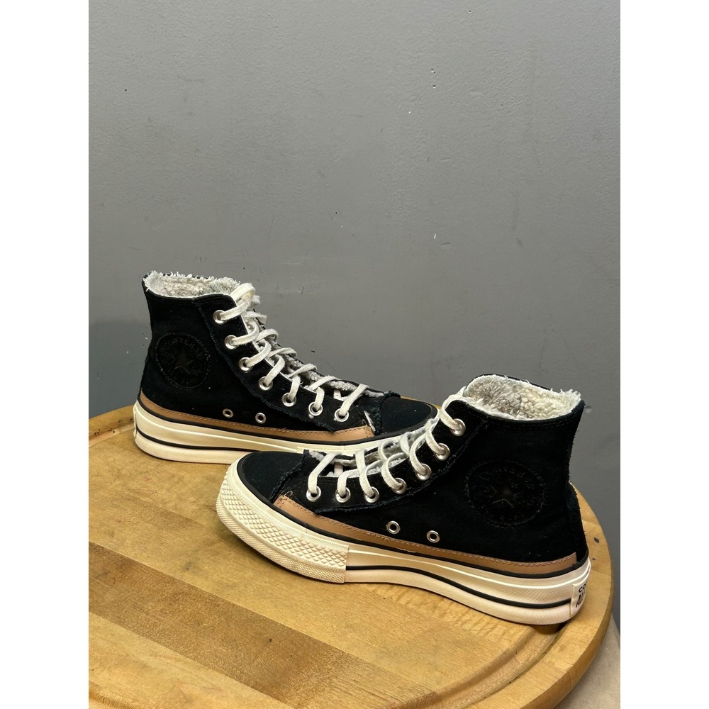 Converse Sneakers Womens 6.5 Black Chuck Taylor Platform Faux Fur High Top